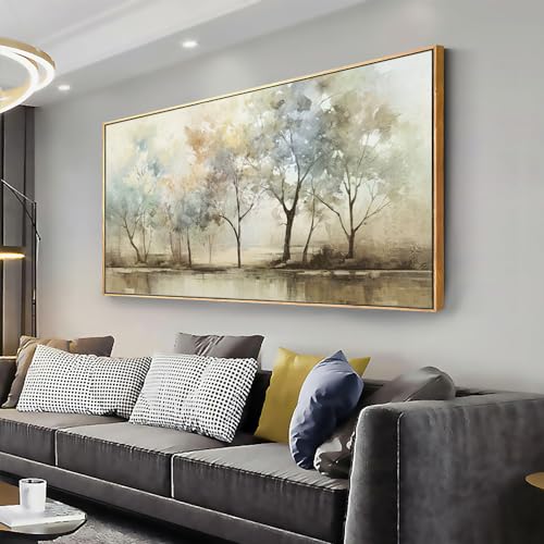 Abstract Wall Art Artwork Retro Trees Pictures Decor Canvas Painting Large Size Framed Ready to Hang Living Room Bedroom and Office Wall Decor 31x70 Inch - color: Light Color, size: 70L" x 31W"
