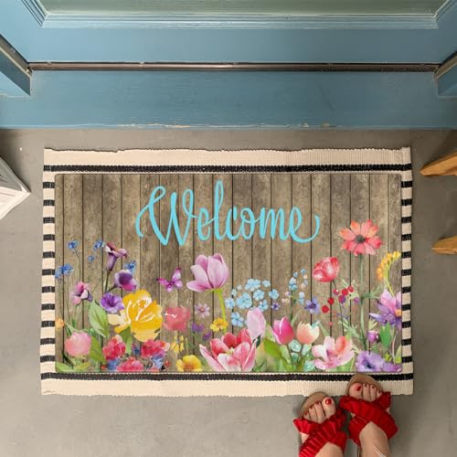 Spring Summer Door Mat,Colorful Flower Watercolor Floral Indoor Outdoor Non-Slip Doormat,Entryway Front Porch Farmhouse Spring Welcome Door Mat for Entrance Decor,30" x 17" - color: 2026 Spring Summer 1