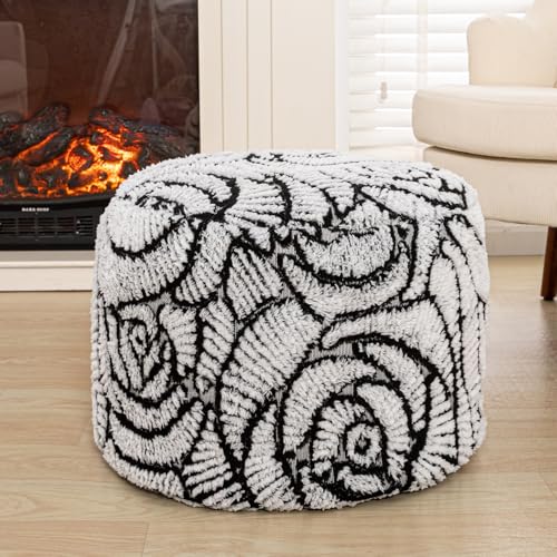 Asuprui Fluffy Flower Pouf Ottoman Cover Only – 20"x14" Round Plush Fuzzy Pouf Shell for Footrest, Stool or Floor Seat, Soft Removable Home Decor (No Insert Included) (Cream) - color: Cream