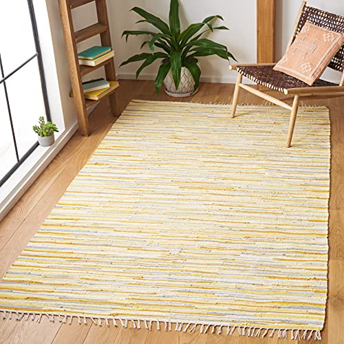 SAFAVIEH Rag Rug Collection Area Rug - 5' x 8', Gold & Multi, Handmade Boho Stripe Cotton, Ideal for High Traffic Areas in Living Room, Bedroom (RAR129N) - color: Gold/Multi, size: 5' x 8' (Rectangular)