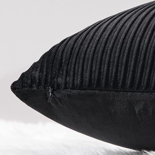 YCOLL Black Pillow Covers 16x16 Set of 2 Velvet Striped Pattern - Soft Throw Pillows for Home Decor, Luxury Decorative Pillow Covers for Couch, Bed,Living Room - color: Black, size: 16" x 16" (Pack of 2)