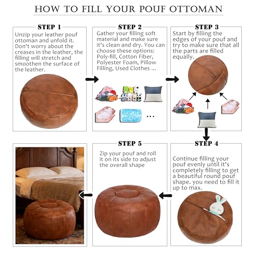 Thgonwid Unstuffed Moroccan Ottoman Pouf Cover, Ottoman Footstool Storage Solution, Bean Bag Chair, Foot Rest, Brown - color: Brown