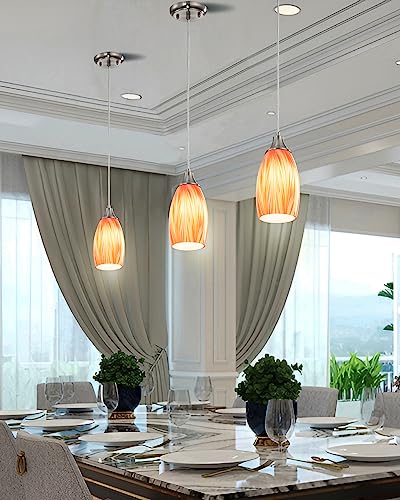 Glass Pendants Lights Kitchen Island Handcrafted Art Glass Mini Pendant Light Fixtures Oval Pendant Light Shade with Brush Nickel Finish Adjustable Cord for Kitchen Over Sink,Hallway,Dining/Bath - color: Mixed Red Orange and Yellow -1Pack