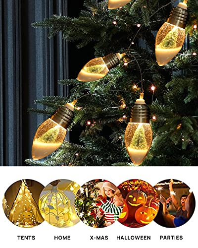 2Pcs Christmas Snow Globe String Lights Indoor Decorations 6.6 FT Battery Operated Powered String Lights for Christmas Tree Snow Scene in 20 Clear Bulbs Decor for Home Bedroom Fireplace Xmas Lights - color: 2 Packs Christmas String Lights