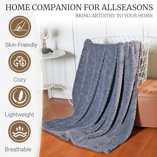Geometric 50x70 Inch Flannel Jacquard Throw Blanket- Soft & Cozy Luxurious Blankets for Couch, Bed, Sofa, Travel，Home and Dorm Decor，Housewarming Gift for Women & Men,Dark Grey - color: Slate Gray