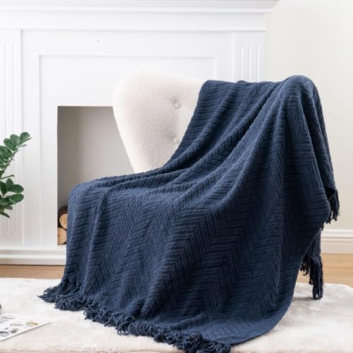 BATTILO HOME Navy Blue Throw Blanket for Couch, Knitted Blue Blanket Throw 50'' x 60'', Super Soft Warm Navy Throws for Chair Sofa Home Decor - color: Navy, size: 50"x60"