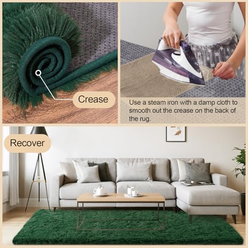 Mugorn 3x5 Rugs for Bedroom, Fluffy Dark Green Area Rugs for Living Room, Soft Shag Kids Rug Small Carpet with 4 Non-Slip Rug Pads (3ft x 5ft, Dark Green) - color: Dark Green, size: 3ft X 5ft