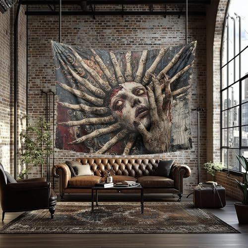LATETOMT 80x60in Halloween Tapestry Wall Art Abstract Tapestry Horror Tapestries Gothic Surreal Canvas Print Wall Art for Halloween Party Terrifying Atmosphere LTMTAYW022 - color: Style-2, size: 80"L x 60"W