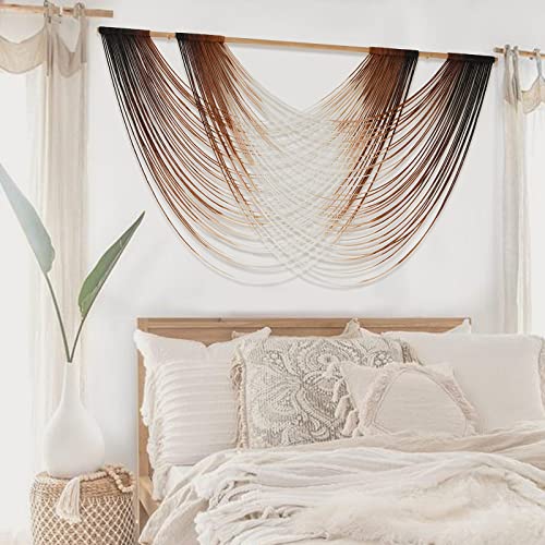 Flber Macrame Wall Hanging Dip Dye Brown Boho Wall Decor Yarn Tapestry Modern Living Room Bedroom Home Wall Decor 57" W x 35" L - color: Brown