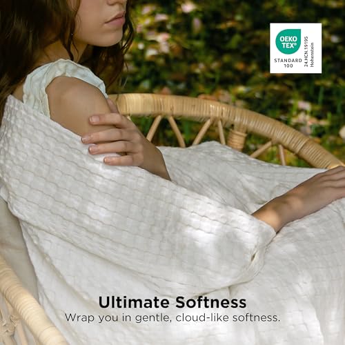 Bedsure Cooling Cotton Waffle Weave Throw Blanket - Lightweight Breathable Blanket of Rayon Derived from Bamboo for Hot Sleepers, Luxury Throws for Bed, Couch and Sofa, Ivory, 50x70 Inches - color: Ivory, size: Throw XL (50" X 70")