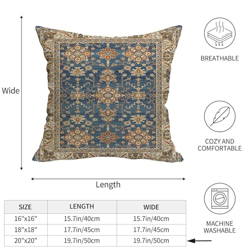 Boho Throw Pillow Covers 20x20 Set of 2 Blue Orange Ethnic Pattern | Spring Summer Boho Outdoor Pillows Cover Fall Western Bohemian Linen Decorative Pillowcase for Couch Living Room Bed Decor - color: Blue Orange 2, size: 20" x 20" (Pack of 2)