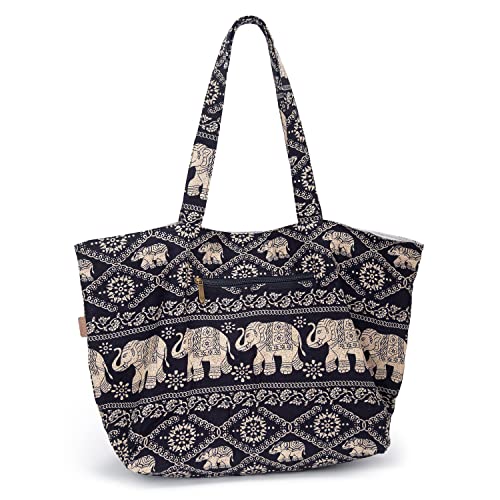 OPQRSTU Women Hippie Tote Hand Bag Large Capacity Bohemian Bag Portable Tourist Shoulder Bags - color: Black