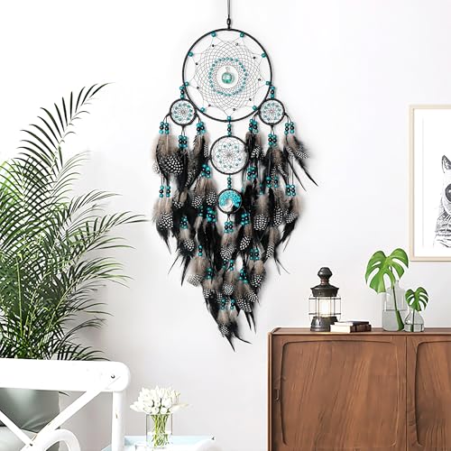 Large Dream Catchers, Boho Handmade Woven Black Dream Catchers Wall Hanging for Bedroom Living Room Dorm Room Decor, Adults Wedding Party Decor, Festival Blessing Gift (Turquoise & Black) - color: Turquoise & Black