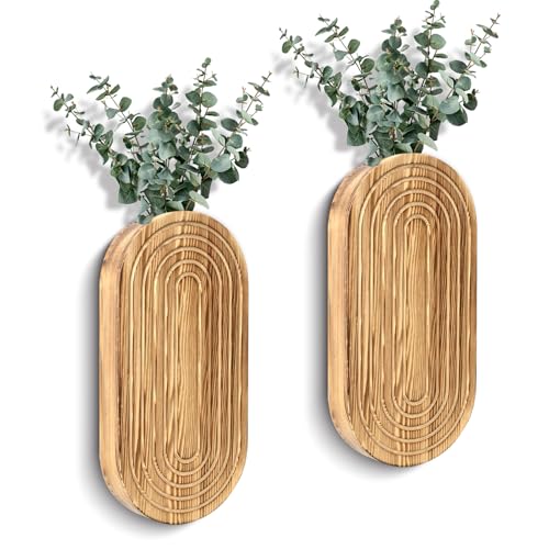 2PCS Wood Wall Planter for Indoor Plants, Wooden Hanging Planter for Dried Flowers and Artificial Greenery Plants,Wood Pocket Vase for Living Room,Bedroom,Bathroom (Brown) - color: Brown