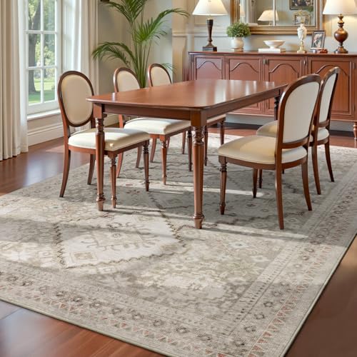 YOH Boho Washable Rug 4x6, Beige Grey Vintage Non Slip Area Rug, Distressed Indoor Carpet for Living Room Bedroom Kitchen Office - color: C-beige Grey, size: 4' x 6' (Rectangular)