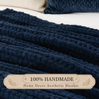 Battilo Cozy Navy Blue Throw Blanket 50" x 60" | Hand Knitted Chunky Knit Throw Blanket, Soft Jumbo Chenille for Couch Sofa Bed - color: Navy