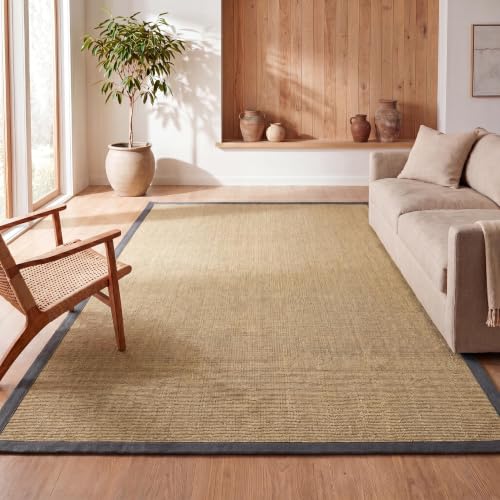 JONATHAN Y Border Jute Indoor Area Rug Natural/Dark Gray 3X5 ft, Camden Farmhouse Cottage for Living Room, Bedroom, Kitchen, Office, Easy-Cleaning, High Traffic, Pet-Friendly, Non-Shedding KTN100D-3 - color: Natural/Dark Gray, size: 3' x 5' (Rectangular)