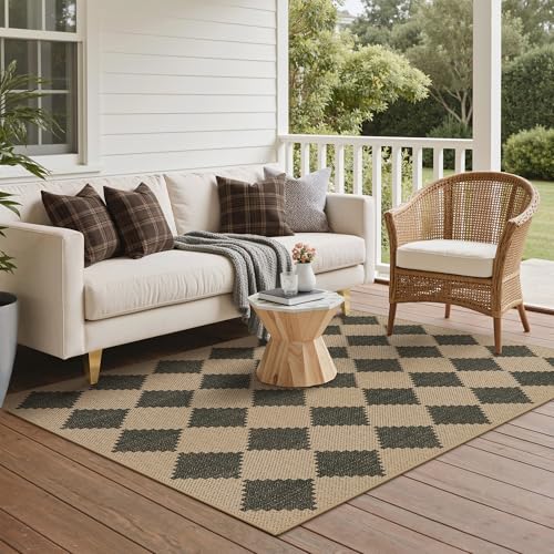 Bavni Checkered Easy Jute Rug,5x7 Area Rug Machine Washable Non Slip Woven Plaid Carpet, Geometric Diamond Non Shedding Low Pile Modern Farmhouse Floor Mat for Living Room, Bedroom, Dining Room - color: Checkered-3, size: 5X7