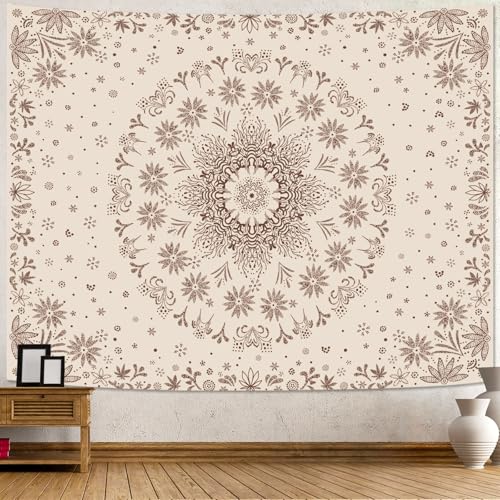 Fowocu Boho Floral Mandala Tapestry Wall Hanging Bohemian Flower Medallion Tapestry Aesthetic Beige Brown Hippie Indian Small Tapestries for Bedroom Living Room Dorm Decor 60 x 44 Inch - color: Brown, size: 60"L x 44"W