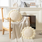 Boho Round Throw Pillow Accent Pillows for Bed Circle Pillow Covers with Insert Decorative Chunky Knit Pillow Cute Pom Sun Flower Funky Unique Decor Couch Bedroom Living Room Nursery 18x18 - size: 18 x 18-Inch