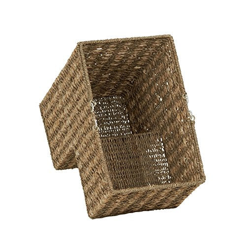 Household Essentials Handwoven Seagrass and Corn Husk Wicker Stair Basket with Iron Frame and Handles, Natural - style: Seagrass