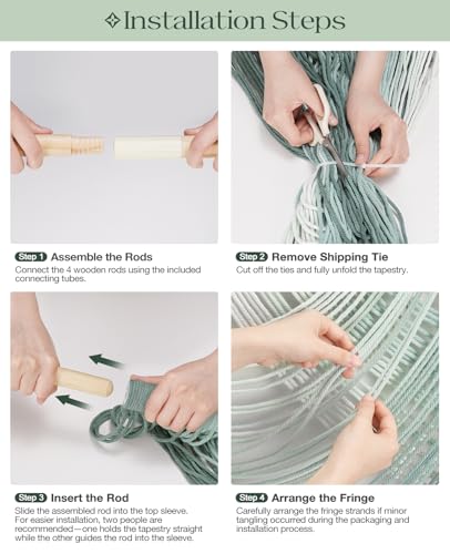 Tempospark Large Macrame Wall Hanging, 59x39 Inch Boho Wall Hanging, Macrame Wall Art Hand-dyed Ombre Design for Bedroom Living Room Apartments Entryways, or Above Bed - color: Sage Green