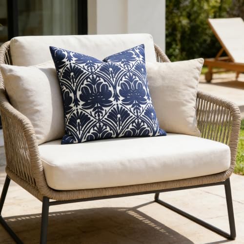 Slow Cow Embroidered Blue Throw Pillow Cover Geometric Decorative Cushion Covers for Sofa 18 x18 Inches - color: Navy Rose, size: 18" x 18" (Pack of 1)