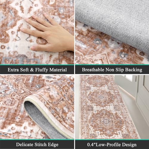 Pauwer Boho Hallway Runner Rug 2x6 Washable Entryway Area Rugs Non Slip Farmhouse Vintage Floor Mat Carpet Runner for Hallways Laundry Room Kitchen Bathroom Bedroom - color: Brick Red, size: 2' x 6' (Runner)