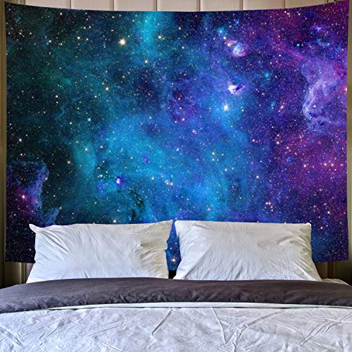 Lahasbja Galaxy Tapestry Blue Starry Sky Universe Space Tapestries Wall Hanging Mysterious Nebula Stars Backdrop for Living Room Dorm - size: 51.2"L x 59.1"W