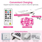 8 Pack Rechargeable LED Fairy Lights 7Ft 20LED Battery Operated with Remote, DIY Timer & 8 Modes, Mini Twinkle String Lights for Indoor Christmas Wedding Mason Jar Bedroom Party Table (Pink) - color: Pink