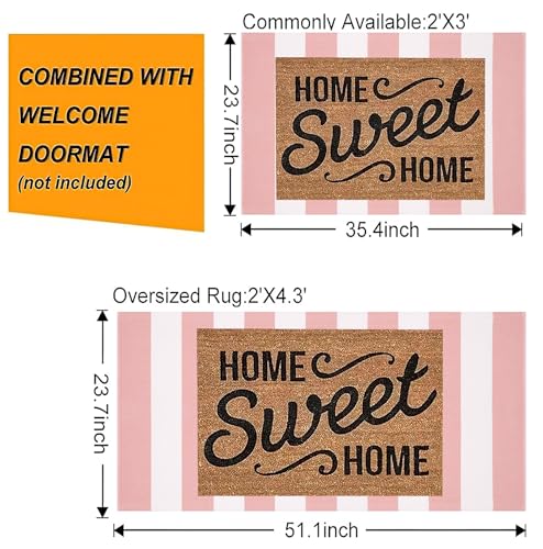 Front Outdoor Door Mat 2'x3',Pink Striped Outdoor Rug Machine Washable Cotton Layered Door Mat Entryway Throw Rug for Indoor Entrance - color: Pink, size: 2' x 3' (Rectangular)