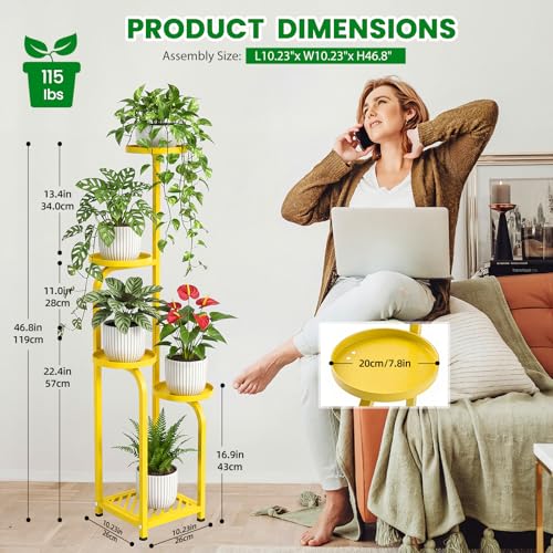 TOSKING 5 Tier Tall Plant Stand Indoor Outdoor,Anti-Tip Plant Stand indoor, Wide Base for Pots, Child and Pet Friendly,Heavy Duty Corner Shelf for Plants & Decor, Space Saving ,Tiered Metal Flower Pot Stand for Balcony, Garden, Living Room, Patio (Yellow,