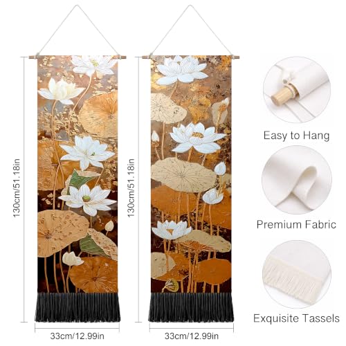 seewan 2 Pack Long Vertical Wall Tapestry, Boho Nature Landscape & Floral Aesthetic Wall Hanging for Bedroom Living Room Home Decor, Long Narrow Art Tapestry with Sunrise Mountain Botanical Designs, 13" × 51" (Autumn Leaf Pattern, 13"Wx51"H, Unframed) - c