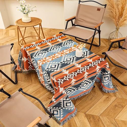 CLOTHKNOW Aztec Boho Throw Blanket (63''x 86'') Southwestern Bed Throws Reversible Blue Brown Blankets for Couch Chair Sofa Home Outdoor Beach Tent Travel Camping - color: Blue Brwon, size: 63''x 86''