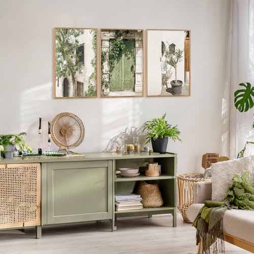 CHDITB Vintage Italy City Landscape Framed Canvas Wall Art Set Of 3, Minimalist Country Wall Decor, Nature Green Olive Tree Wall Painting, Malta Modern Art Prints for Living Room Bedroom Decor-12”x16” - color: Italy wall art