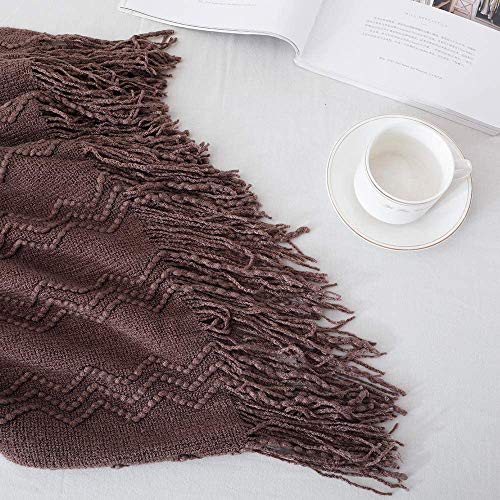 BOURINA Brown Throw Blanket 60x80 Inches Throw Textured Solid Soft Sofa Throw Couch Knitted Decorative Blanket - color: Brown, size: 60"x80"