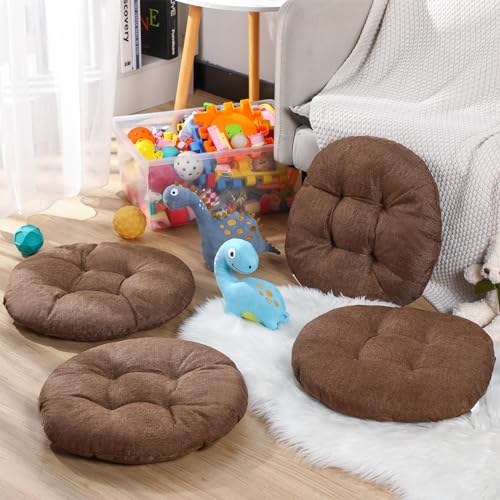 Fumete 8 Pcs 16 Inch Floor Cushions Pillow for Kids Bulk Classroom Round Flexible Seating Floor Cushions for Students Home Daycare School Reading Corner Yoga Meditation Picnic (Brown) - color: Brown