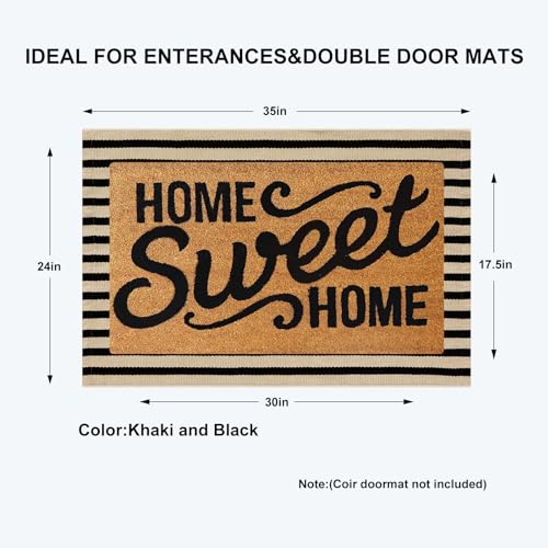 KIMODE Front Door Mats 24"x35", Reversible Washable Farmhouse Front Porch Rug Decor, Striped Layered Door Mats Outdoor, Black and Khaki Cotton Hand Woven Rugs for Entryway,Kitchen,Bathroom - color: Black/Khaki Stripes, size: 2' x 3' (Rectangular)