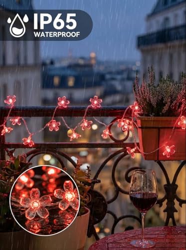 Flower Battery Operated Indoor String Lights 30LED Cherry Blossom Fairy String Lights Waterproof Outdoor for Garden Fence Party Camping Birthday Wedding Room Home Decoration Red - color: Red