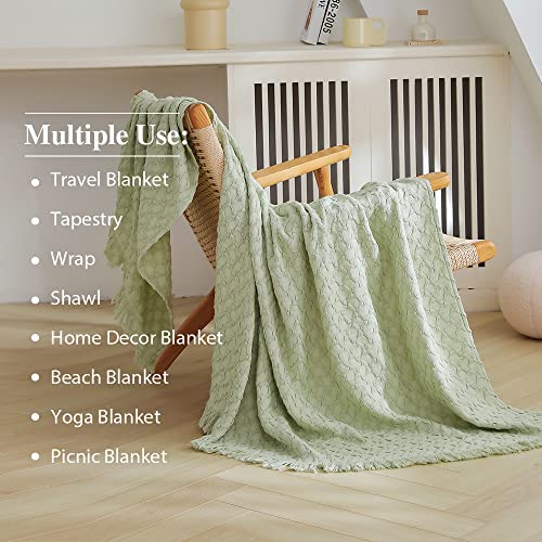 Simple&Opulence 100% Cotton Throw Blanket for Couch, Bed, Waffle Weave Knit Blanket with Tassels, Soft Lightweight Pre-Washed Breathable Comfy Blanket Farmhouse Decor for All-Season(Sage Green) - color: B-sage Green