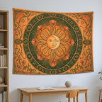 Water Lily and Sun Orange Green Tapestry, Floral Mandala Bohemian Decorative Wall Hanging, Aesthetic Tapestries for Living Room, Bedroom, Meditation 80x60 Inch - size: 80x60 Inch