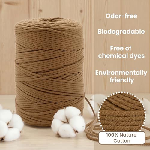220 Yards Macrame Cord 4 Strand Twisted Recycled Cotton 4mm Latte String for Crafts Wall Hangings Plant Hangers DIY Knitting Macrame Supplies - color: Latte, size: 4mmx220Yards