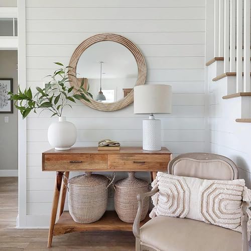LOSOUR Round Mirror, Farmhouse Decor Solid Wood Frame Wall Circle Mirror, Decorative Mirrors for Bathroom Over Sink, Living Room, Entryway,Bedroom, Entryway, Hallway,Foyer (1, Brown, 24" L x 24" W) - color: Brown