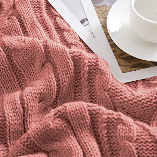 Aormenzy Dusty Pink Cable Knit Throw Blanket Oversized 60" x 80" Super Soft Comfy Knitted Blanket for Couch Bed Sofa, Twin Size - color: Dusty Pink, size: 60" x 80", Twin