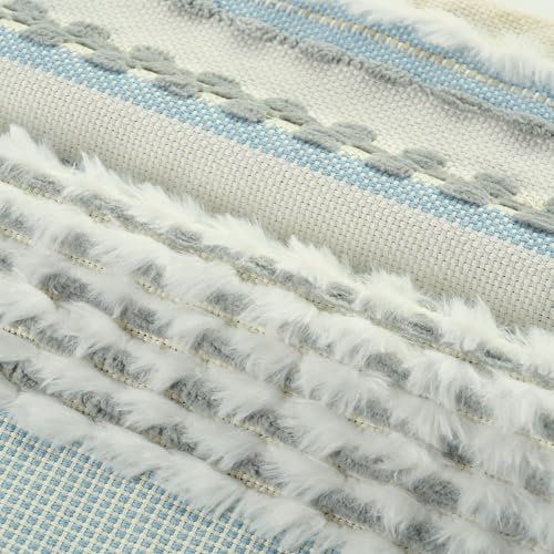 FUTEI Pack of 2 Boho Chenille Decorative Throw Pillow Covers 20x20 Inch Soft Plush Tufted Striped Textured Cushion Case,Farmhouse Accent for Couch Bed Living Room, Grey - color: Grey, size: 20" x 20" (Pack of 2)