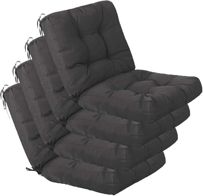 QILLOWAY Outdoor Seat/Back Chair Cushion Tufted Pillow, Spring/Summer Seasonal Replacement Cushions - Pack of 4 (Dark Grey)