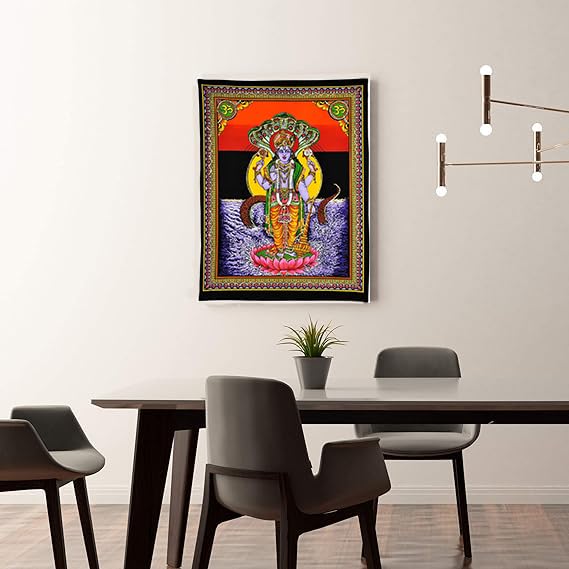 Rastogi Handicrafts Cotton cloth Tapestry 40" X 30" Poster Size wall hanging, Table cover (VISHNU-G) - color: VISHNU-G