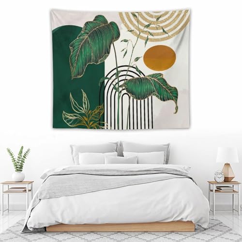 Boho Green Leaf Tapestry,Mid Century Abstract Leaves Tropical Palm Modern Minimalist Wall Hanging Neutral Home Decor Art for Living Room Bedroom Dorm 40"x30" - color: Boho Leaf-13, size: W40xL30in