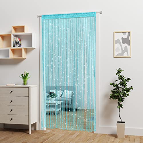 Door String Curtain Doorway Beads Curtains,Hanging Room Divider Beaded Decor Hippie Glitter Fringe Panel Closet Window Doors Sequin Sheer Boho Doors Tassel（Blue） - color: Blue
