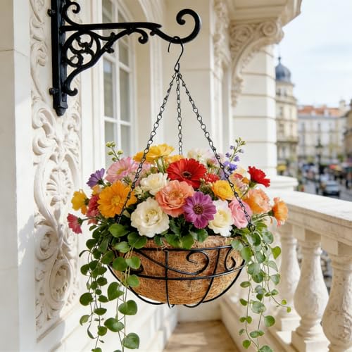 Hanging Planters for Outdoor Plants,2 Pack 12 inch Wire Hanging Baskets with Coco Coir Liner,Hanging Flower Basket for Indoor,Outdoor Garden Decoration